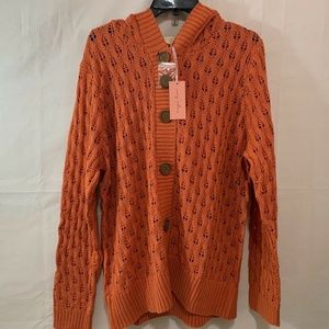 Evy's Tree Womens NWT The Bernadette 100% Cotton Knit Cardigan in Orange M or L